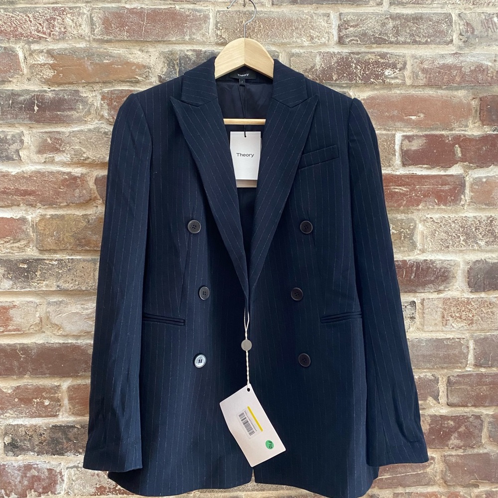 Theory Pinstripe Blazer Navy Blue